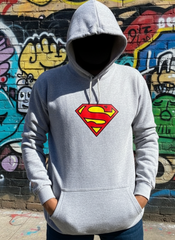 New Winter Collection Full Grey Hoodie SUPER MAN Printed For girl And Boys