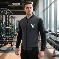 New Winter Collection Charcoal Grey Gym Printed Zipper Jacket for Men & Boys – French Fleece, Premium Quality, Stylish & Comfortable Winter Wear - Medium