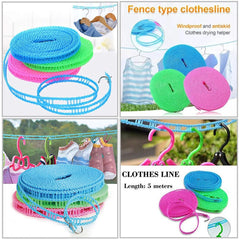 Wind Proof Non Slip Nylon Hanging Drying Rope Clothes washing line with full size of 5 Meters