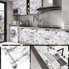 Self Adhesive White Marble Sheet Sticker For Kitchen, Cupboard, Wall â€“ Anti Oil And Heat Resistant Wallpaper - 02 Meter