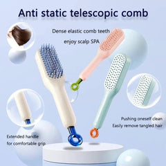Magic Retractable Comb Self Cleaning Hair Brush Massage Anti-static Hair Smoothing Comb, Suitable for All Hair Types, Unisex (Random Color)