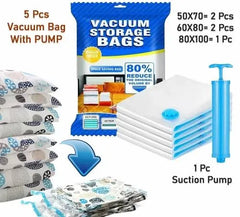 Premium 5-Piece Vacuum Storage Bag Set + Free Hand Pump | Save 80% Space Instantly