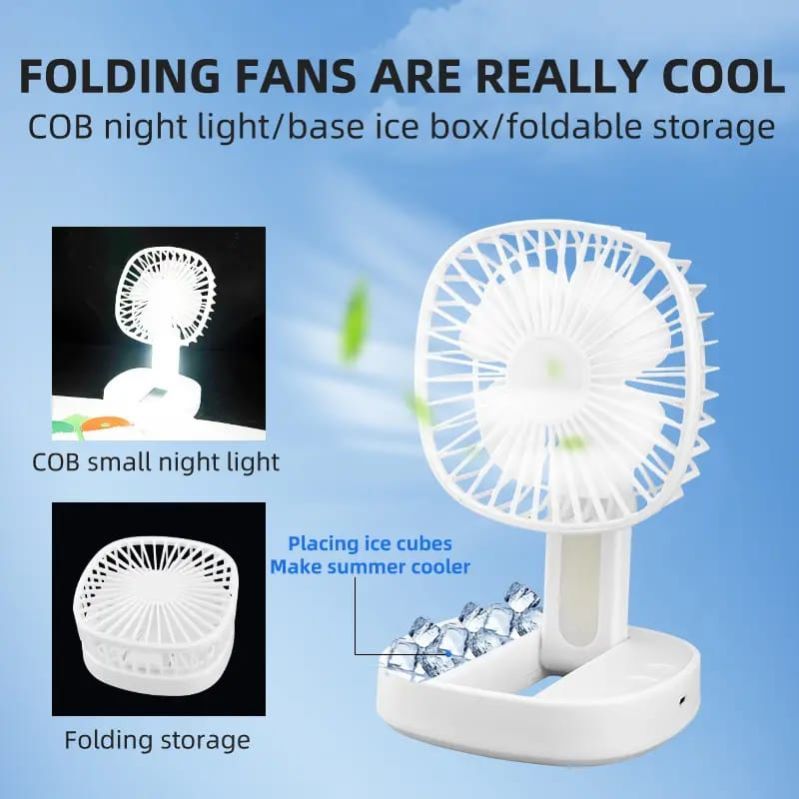 Mini USB Rechargeable Fan Desktop Foldable with Led Light | 3 Speed Adjustable For Household Bedroom For Office Home Cooling (Random colors)