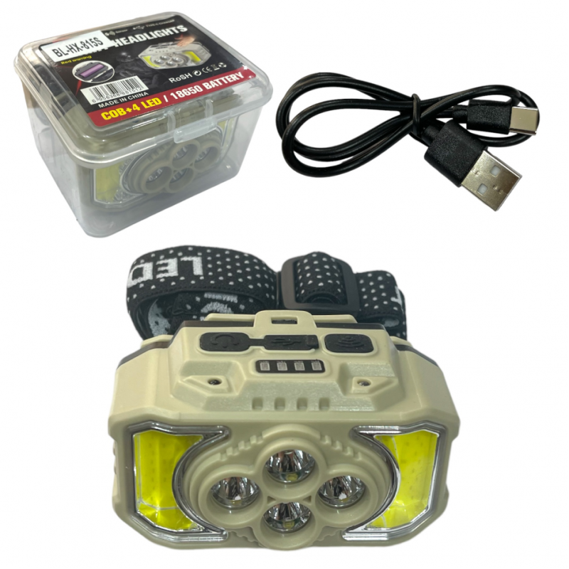 USB Rechargeable LED Miner's Headband Flashlight Lighted with Sensor Camping Work Light HX-815S / G75-040B5