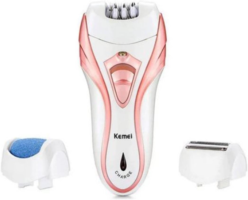 Kemei 3 In 1 ( KM-3010 ) Rechargeable Hair Remover | Kemei Callus Remover With Extra Lady Epilator And Shaving Head 3 in 1 ( Random Color )