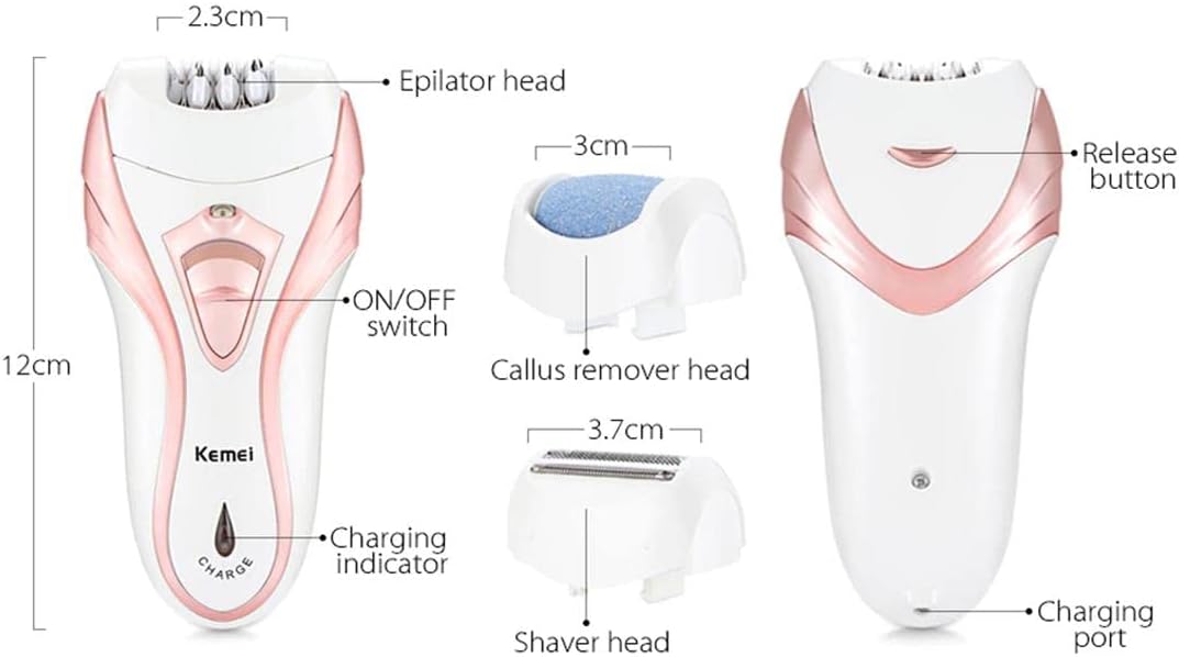 Kemei 3 In 1 ( KM-3010 ) Rechargeable Hair Remover | Kemei Callus Remover With Extra Lady Epilator And Shaving Head 3 in 1 ( Random Color )