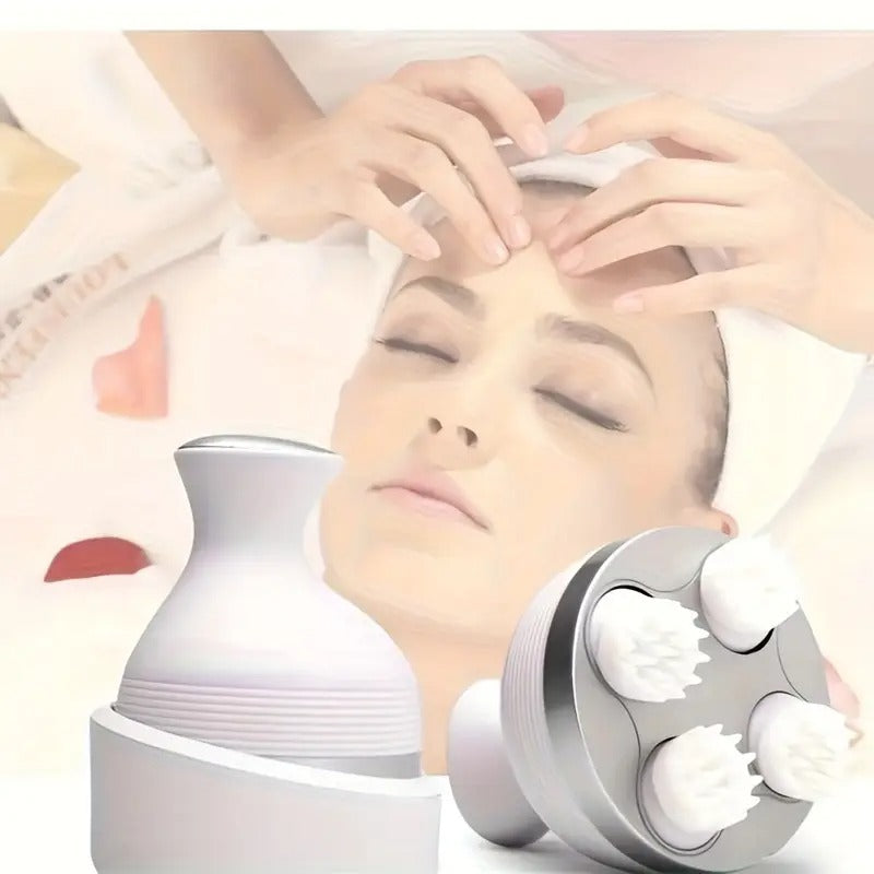 Scalp Massager, Electric Meridian Massage with 4 Moveable Massage Cluster, Rechargeable Portable Washable Head Massager to Relieve Fatigue and Hair Loss