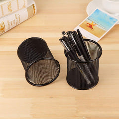 Metal Mesh Pen Stand &amp; Stationery Holder â€“ Round Black Desk Organizer for Pens, Pencils, Markers, and Office Supplies