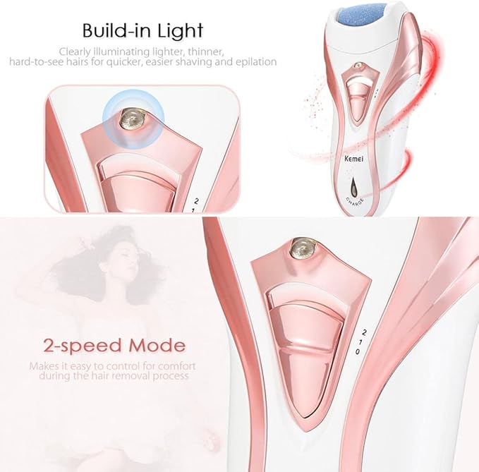 Kemei 3 In 1 ( KM-3010 ) Rechargeable Hair Remover | Kemei Callus Remover With Extra Lady Epilator And Shaving Head 3 in 1 ( Random Color )