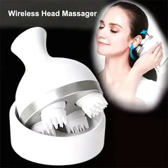 Scalp Massager, Electric Meridian Massage with 4 Moveable Massage Cluster, Rechargeable Portable Washable Head Massager to Relieve Fatigue and Hair Loss