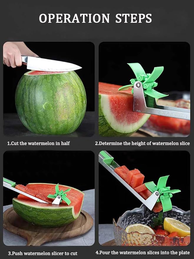 Windmill Watermelon Cube Cutter | Watermelon Slicer Cutter, Stainless Steel Watermelon Cutter Wheel Fruit Knife Melon Knife Corer Kitchen Gadgets, Practical Tool for Fruit Vegetable Salad