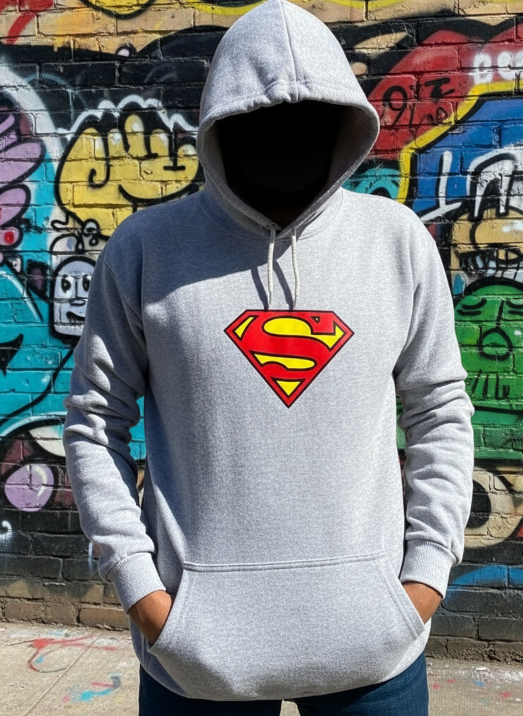 New Winter Collection Full Grey Hoodie SUPER MAN Printed For girl And Boys