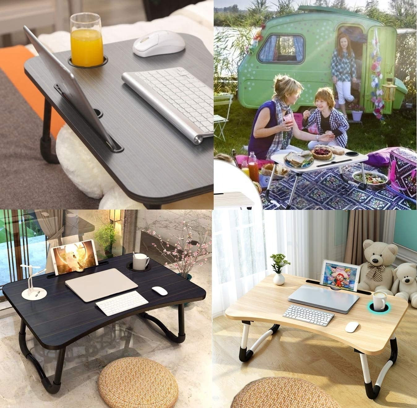 Haverit Wooden Laptop Table - Laptop Stand - Floor Table - Laptop table - Drawing Desk - Bed Tray Table Fold-able - Table Notebook Stand Reading Holder - Study Table - Portable Desk