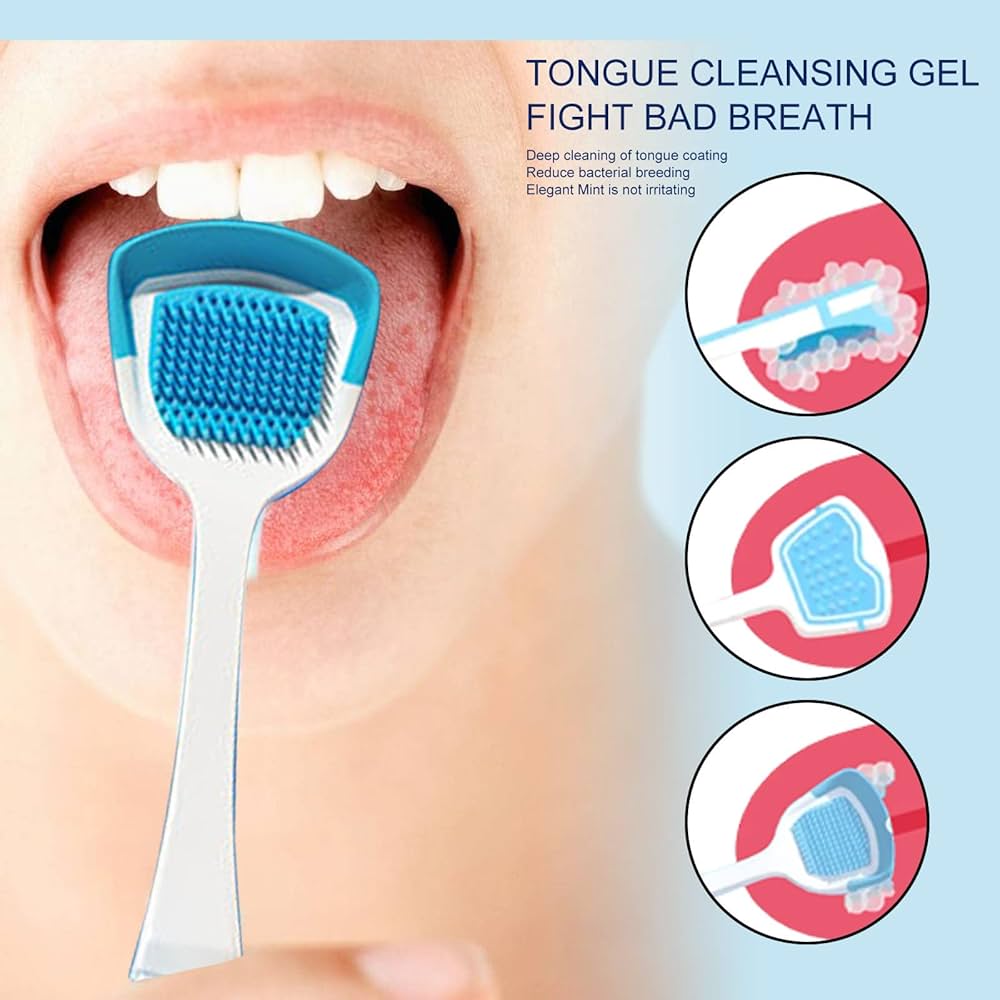 Tongue Cleaner Brush with Soft Silicone Bristles â€“ Oral Hygiene Tool for Fresh Breath &amp; Bacteria Removal -  Tongue Cleaner - Tongue Scraper - Bad Breath Remover - Random Color