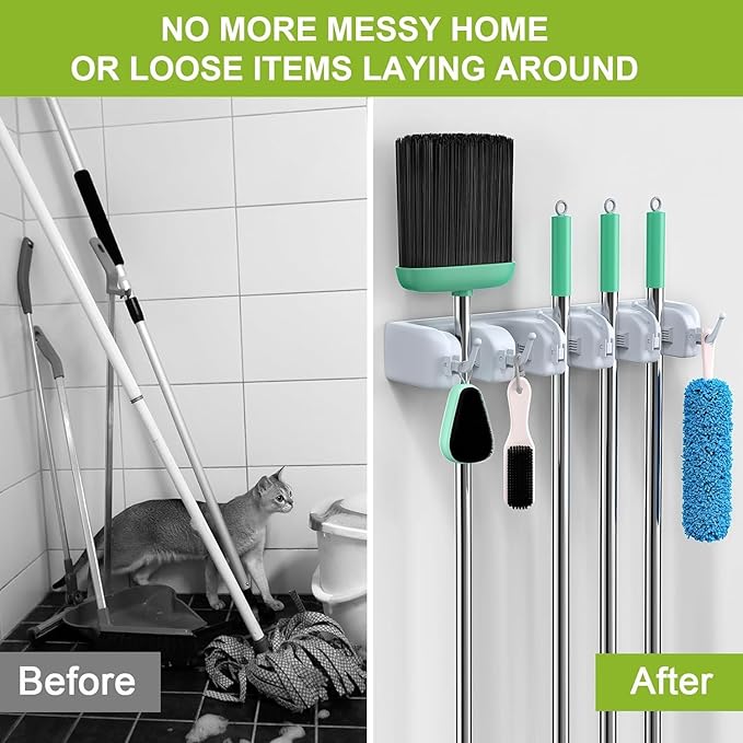 Mop And Broom Holder Wall Mount | Organizer For Home Garden Garage And Storage (Random color)
