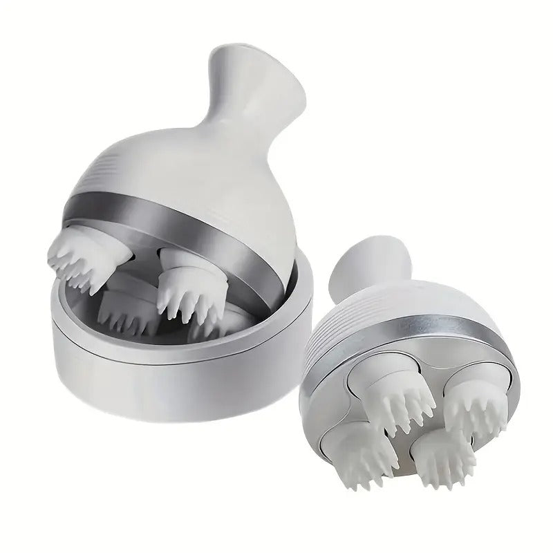 Scalp Massager, Electric Meridian Massage with 4 Moveable Massage Cluster, Rechargeable Portable Washable Head Massager to Relieve Fatigue and Hair Loss