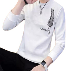 Men's Stylish Leaf Print Full Sleeves T-Shirt - Latest Designer Summer Collection | Premium Stitched Party &amp; Casual Wear for Him - White