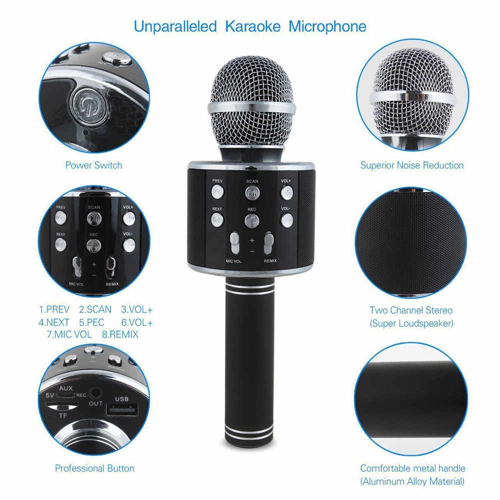 WS-858 Wireless Bluetooth Handheld Karaoke Portable Microphone with Built-in Rechargeable Speaker (random color)