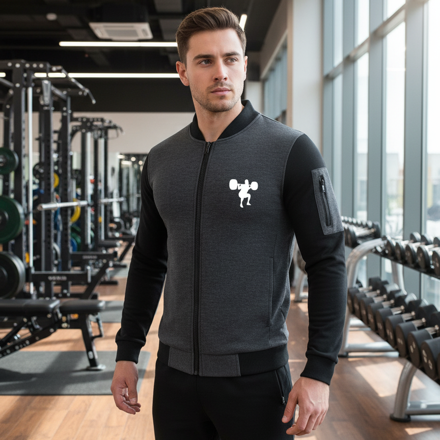 New Winter Collection Charcoal Grey Gym Printed Zipper Jacket for Men &amp; Boys – French Fleece, Premium Quality, Stylish &amp; Comfortable Winter Wear - Medium