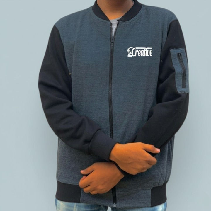 New Winter Collection Charcoal Grey “Be Creative” Printed Zipper Jacket for Men &amp; Boys – French Fleece, Premium Quality, Stylish &amp; Comfortable Winter Wear - Medium