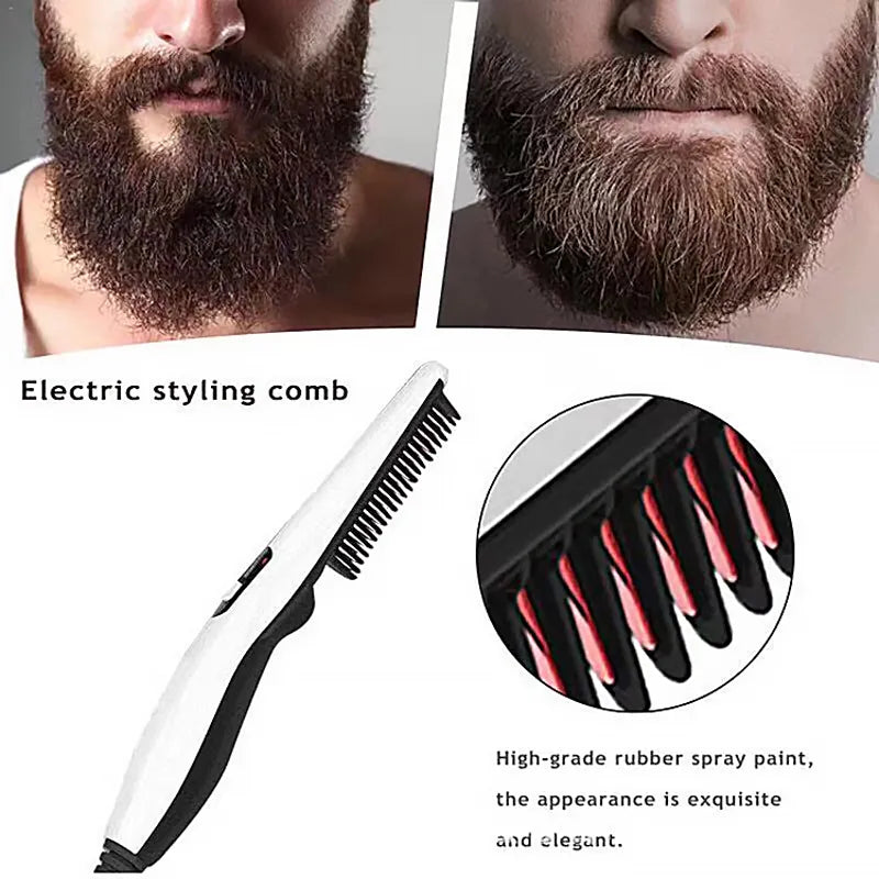 Rechargeable Hair Curler Beard Shawl Comb Multi functional Hair Straightener Comb Brush - Imported
