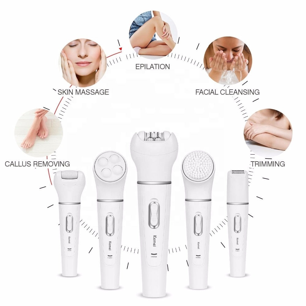 KEMEI KM-2199 Electric Ladies Hair Removal Trimmer 5 in 1 Epilator With Callus Remover ( Random Color )