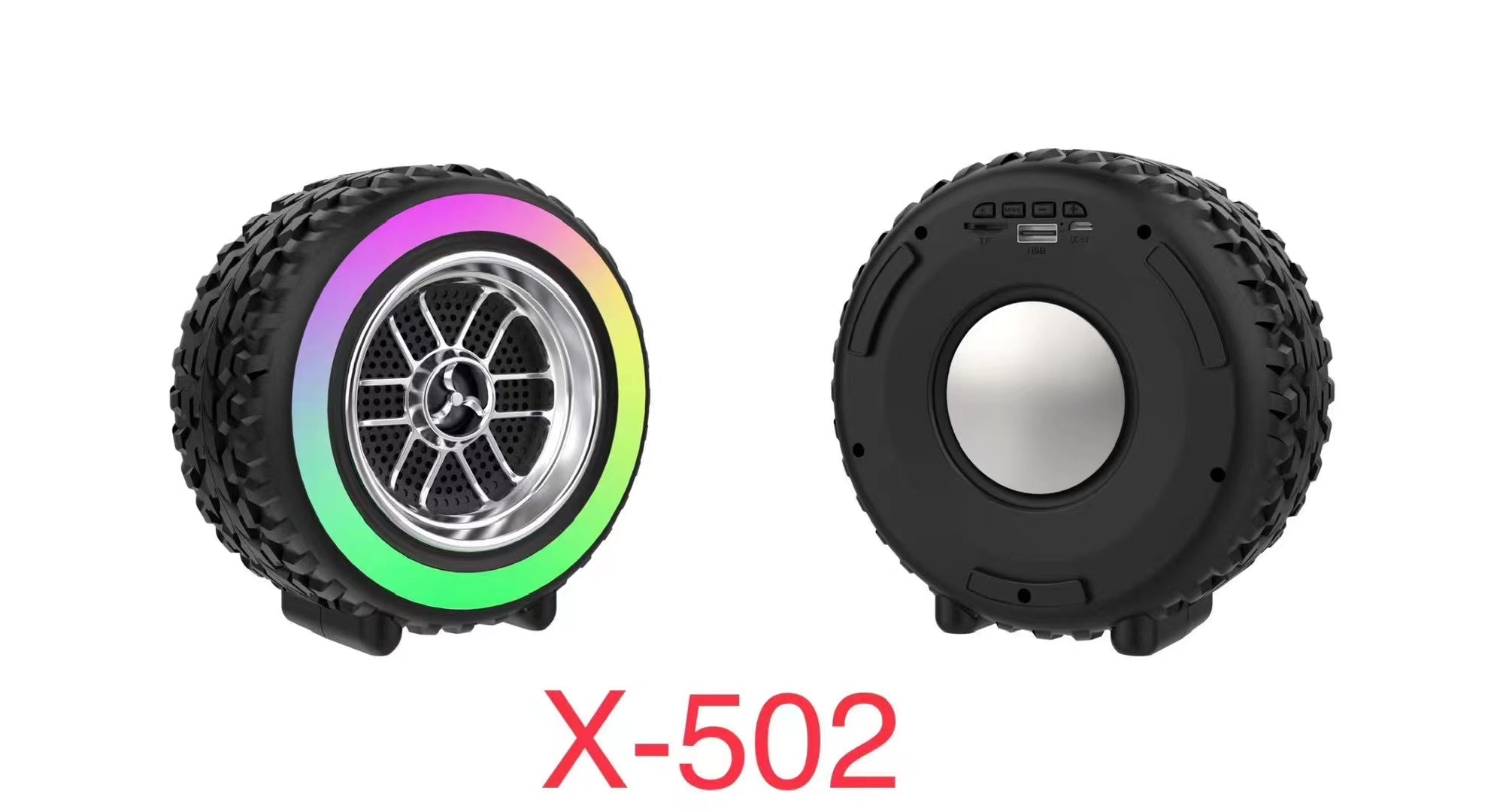 X-502 RGB Wheel-Shaped Wireless Speaker with Subwoofer Portable USB/BT Card Playback for Parties Computer Use