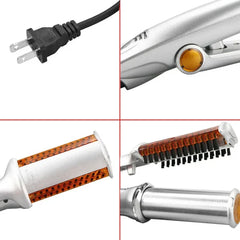 PROFESSIONAL HAIR STRAIGHTENING IRON CURLING IRON STRAIGHTENER CURLER STYLER 3 IN 1 MULTI HAIR STYLING TOOL FLAT IRON WITH BRUSH