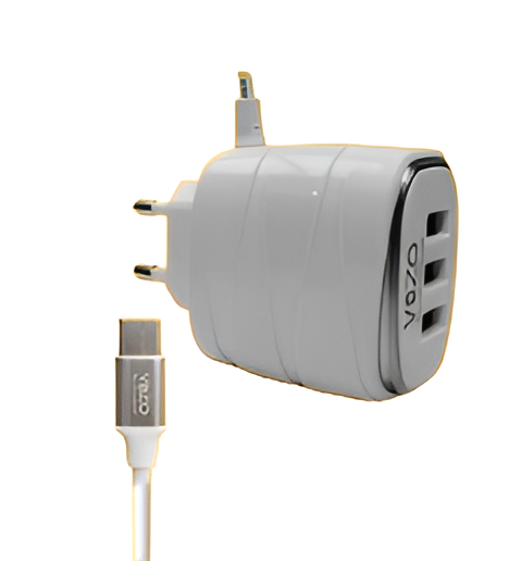 V16-Micro USB – 4A Smart Fast Charger (3 USB Ports + Built-in Cable) | Vizo V16 Micro USB Charger - Android Phone Charger - Mobile Phone Charger