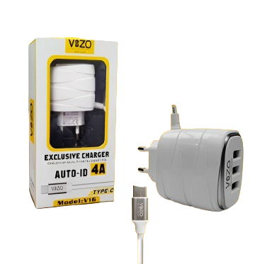 V16-Micro USB – 4A Smart Fast Charger (3 USB Ports + Built-in Cable) | Vizo V16 Micro USB Charger - Android Phone Charger - Mobile Phone Charger