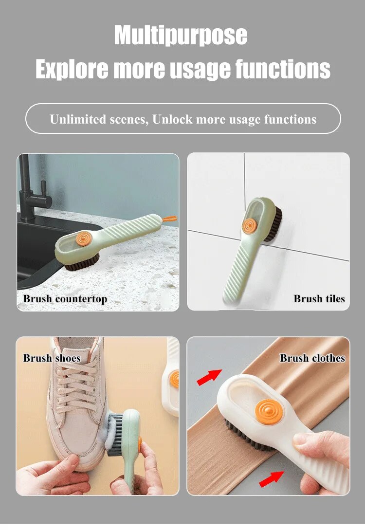 Multi-purpose Shoe Brush Soft Bristle Automatic Liquid Long Handle Cleaning Brush Clothes Board Brush Household Cleaning Tools(random color)