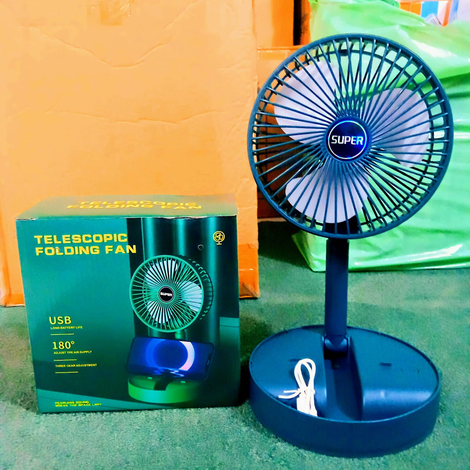 Portable Rechargeable Telescopic Folding Fan | USB Foldable | Table Desk Fan | Telescopic Design Floor | 3 Speeds Rechargeable, Foldable, Adjustable height Fan(random color )