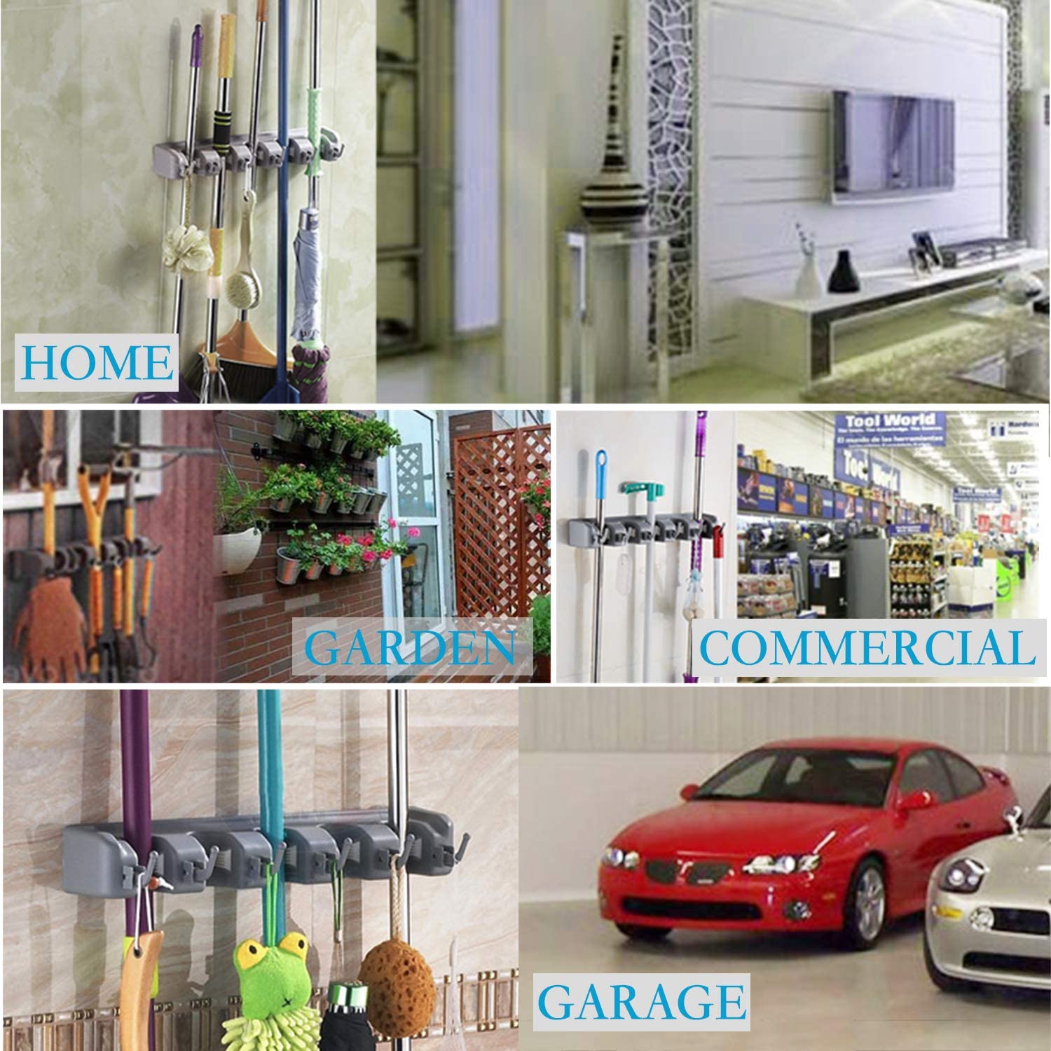 Mop And Broom Holder Wall Mount | Organizer For Home Garden Garage And Storage (Random color)