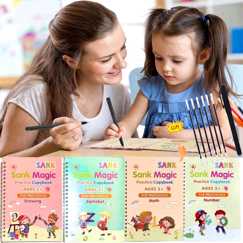 Kids Reusable Practice Book (4 Books + 1 Pen + 1 Grip & 10 Refills)