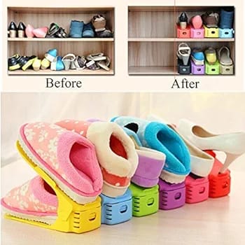 Pack of 2 Double Layer Adjustable Shoe Bracket Storage Shoe Rack | 2 In 1 Foldable Shoe Holder Space Saving (Random color)