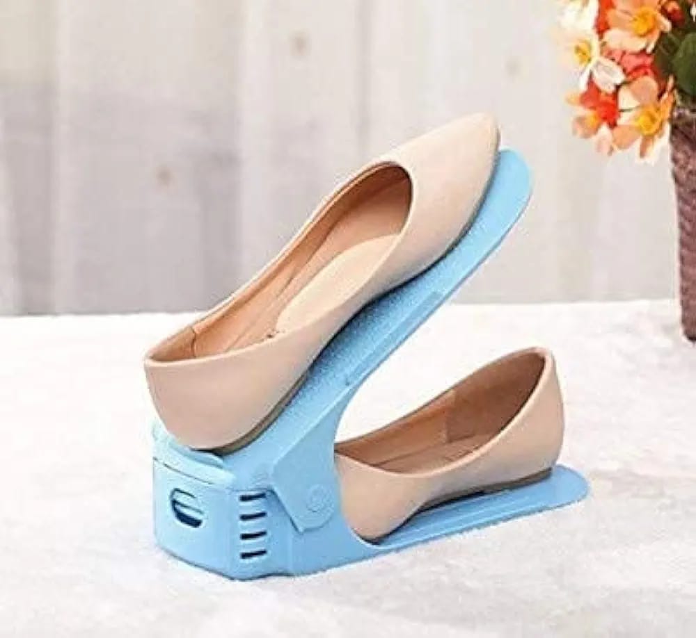 Pack of 2 Double Layer Adjustable Shoe Bracket Storage Shoe Rack | 2 In 1 Foldable Shoe Holder Space Saving (Random color)