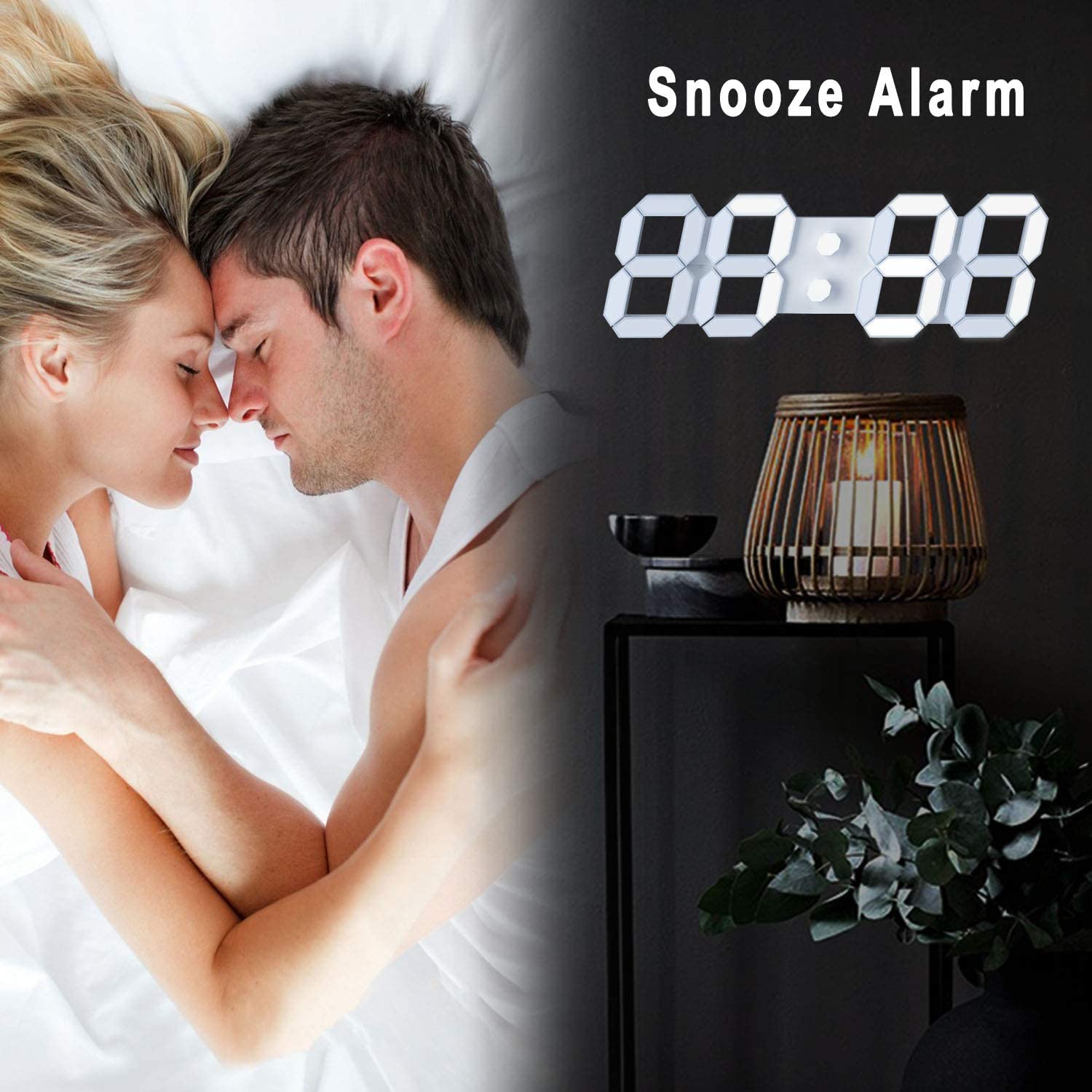 White 3D Led Digital Clock, Desk Alarm Clock | Home Decoration Wall Clock For Bedroom Office Living Room