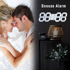 White 3D Led Digital Clock, Desk Alarm Clock | Home Decoration Wall Clock For Bedroom Office Living Room