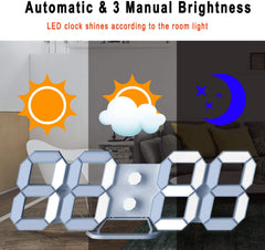 White 3D Led Digital Clock, Desk Alarm Clock | Home Decoration Wall Clock For Bedroom Office Living Room