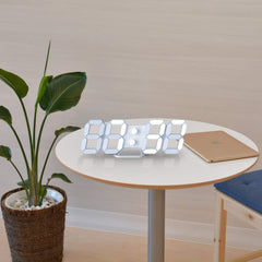 White 3D Led Digital Clock, Desk Alarm Clock | Home Decoration Wall Clock For Bedroom Office Living Room