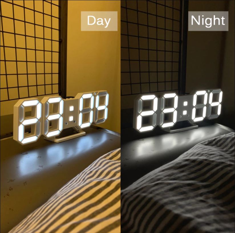 White 3D Led Digital Clock, Desk Alarm Clock | Home Decoration Wall Clock For Bedroom Office Living Room