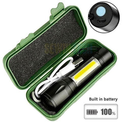 USB Charging XPE+COB LED Flashlight Lamp Torch With Clip Three Mode Zoomable Lamp Built in Battery with Box