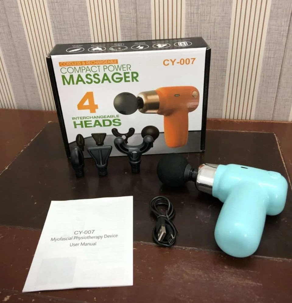 4 in 1 Compact Gun Massager | 5 Speed Levels | Portable Rechargeable Handheld Muscle Pain Reliever Device (Random color)