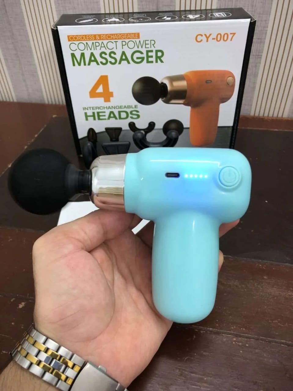 4 in 1 Compact Gun Massager | 5 Speed Levels | Portable Rechargeable Handheld Muscle Pain Reliever Device (Random color)