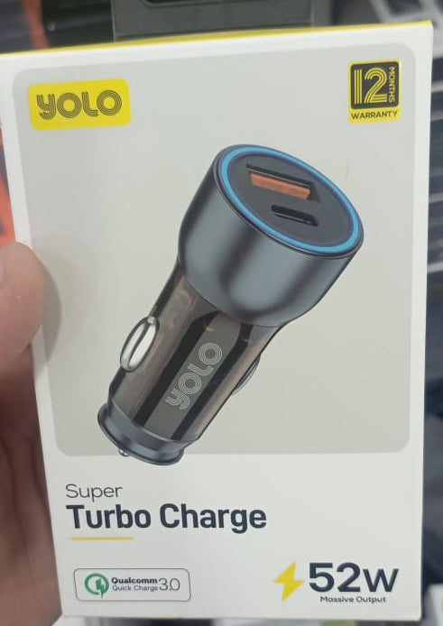 Yolo Super Type c and USB both Turbo Car Charger  52w