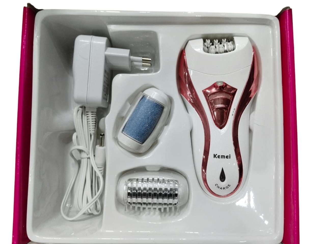 Kemei 3 In 1 ( KM-3010 ) Rechargeable Hair Remover | Kemei Callus Remover With Extra Lady Epilator And Shaving Head 3 in 1 ( Random Color )