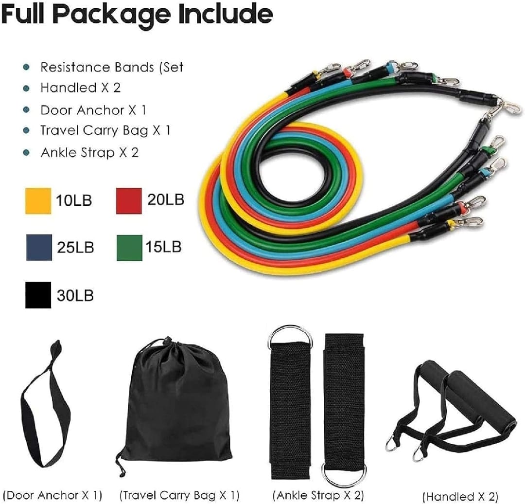 11 Piece Power Resistance Band Set Strength Training Yoga Sports Fitness Band Equipment for Men and Women z