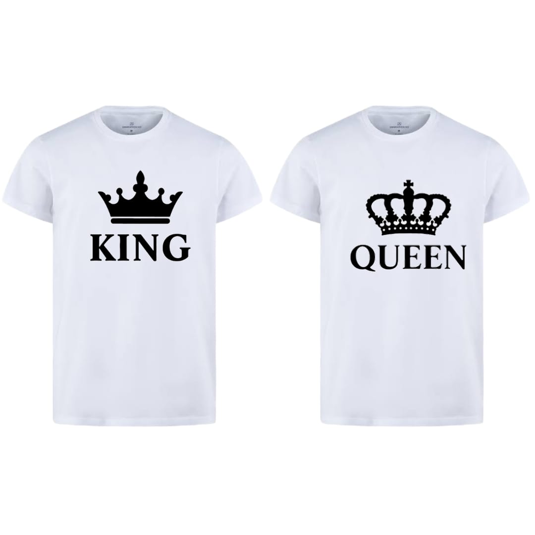 Combo Of King &amp; Queen Style White T-Shirt with Cute Design - King &amp; Queen Design T-ShirtsÂ  â€“ Best Quality T-Shirts For Girls | T-Shirt For Women - T-Shirt For Boy | T-Shirt For Men | Queen T-ShirtsÂ  | King Design T-Shirt