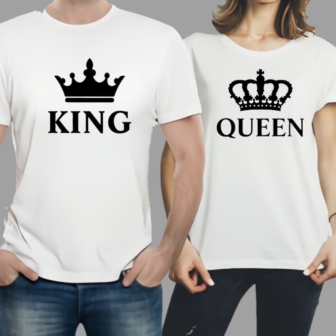 Combo Of King &amp; Queen Style White T-Shirt with Cute Design - King &amp; Queen Design T-ShirtsÂ  â€“ Best Quality T-Shirts For Girls | T-Shirt For Women - T-Shirt For Boy | T-Shirt For Men | Queen T-ShirtsÂ  | King Design T-Shirt