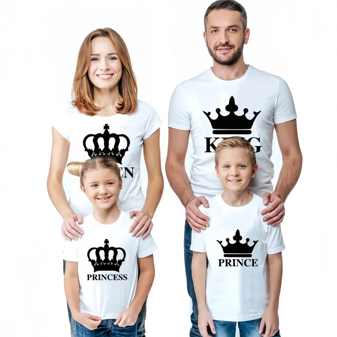 Combo Of King, Queen, Prince &amp; Princes Style White T-Shirt with Cute Design â€“ Best Quality T-Shirts For Girls | T-Shirt For Women - T-Shirt For Boy | T-Shirt For Men